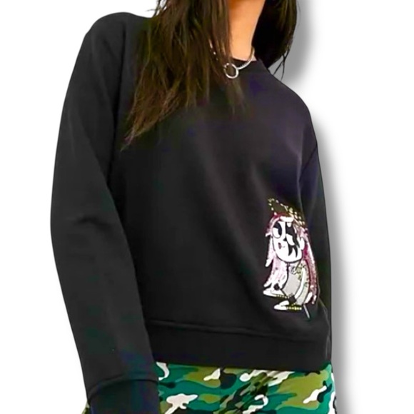 Moschino Punk Rock Girl Sequin Sweatshirt Top Black Size 4
